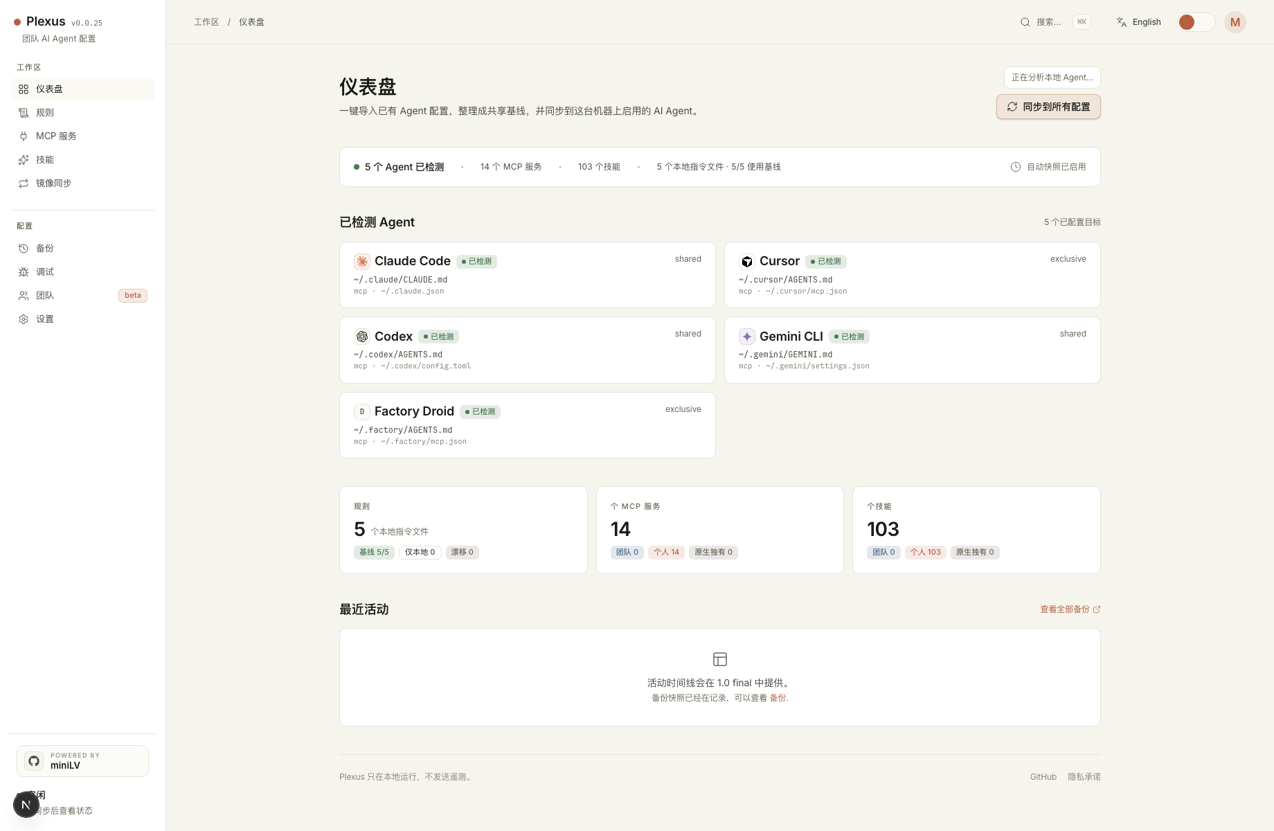 Plexus 中文 dashboard 截图